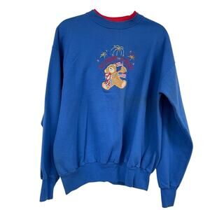 Vintage 1990s Blue Teddy Bear Embroidered Celebrate the Century Sweatshirt L